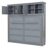 Queen Size Murphy Bed Wall Bed with Top Cabinets,Gray