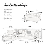 Contemporary 3pc Reversible Sectional Sofa Set W/ Ottoman Ebony Microfiber Cushion Sofa Chaise Ottoman Couch Pillows