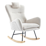 White Rocking Chair with Pocket Soft  Fabric