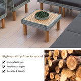 9-Piece Patio Rattan Furniture Set, Outdoor Conversation Set With Acacia Wood Legs and Tabletop, PE Rattan Sectional Sofa Set with Coffee Table, Washable Cushion, Gray