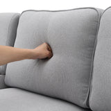 Upholstered Sofa with Console, 2 Cupholders and 2 USB Ports Wired or Wirelessly Charged, Modern Linen Fabric Couches with 4 Pillows