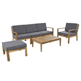 6 Piece Acacia Wood Frame Patio Sectional Sofa Set with Coffee Table and Removable Cushion for Garden Backyard Patio and Poolside(Grey)