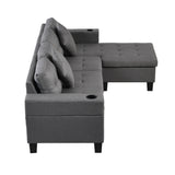 Sofa Set for Living Room with L Shape Chaise Lounge, cup holder - grey