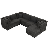 Sectional Sofa Pull out Sofa Bed with Two USB Ports, Two Power Sockets, Three Back Pillows and a Storage Chaise for Living Room, Black