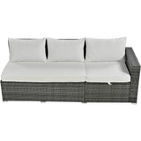 6-Piece All Weather PE Rattan Sofa Set, Garden Patio Wicker Sectional Furniture Set with Adjustable Seat, Storage Box, Removable Covers and Tempered Glass Top Table, Beige