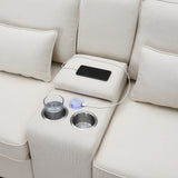 Upholstered Sofa with Console, 2 Cupholders and 2 USB Ports