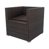 11 Piece patio Wicker Conversation Set, 10 Seater Patio Sectional Set with 3 Storage Box Under Seat Brown Wicker + White Cushion