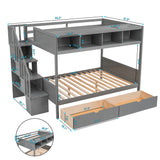 Twin over Full Bunk Bed with Storage Gray