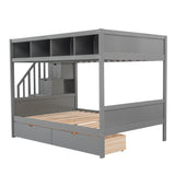 Twin over Full Bunk Bed with Storage Gray