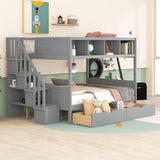 Twin over Full Bunk Bed with Storage Gray