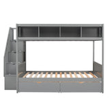 Twin over Full Bunk Bed with Storage Gray