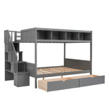 Twin over Full Bunk Bed with Storage Gray