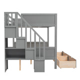 Twin over Full Bunk Bed with Storage Gray