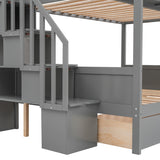 Twin over Full Bunk Bed with Storage Gray