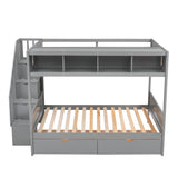 Twin over Full Bunk Bed with Storage Gray