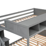 Twin over Full Bunk Bed with Storage Gray