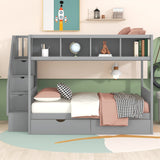 Twin over Full Bunk Bed with Storage Gray