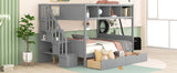 Twin over Full Bunk Bed with Storage Gray