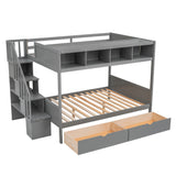 Twin over Full Bunk Bed with Storage Gray