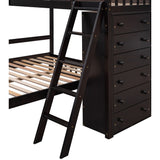 Wooden Twin Over Full Bunk Bed With Six Drawers