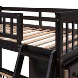 Wooden Twin Over Full Bunk Bed With Six Drawers