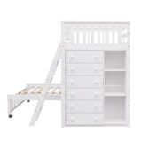 Wooden Twin Over Full Bunk Bed With Six Drawers