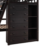 Wooden Twin Over Full Bunk Bed With Six Drawers