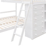 Wooden Twin Over Full Bunk Bed With Six Drawers