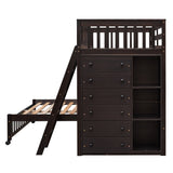 Wooden Twin Over Full Bunk Bed With Six Drawers