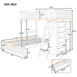 Wooden Twin Over Full Bunk Bed With Six Drawers