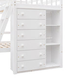 Wooden Twin Over Full Bunk Bed With Six Drawers