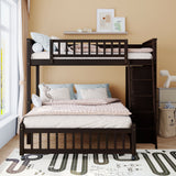 Wooden Twin Over Full Bunk Bed With Six Drawers