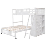 Wooden Twin Over Full Bunk Bed With Six Drawers