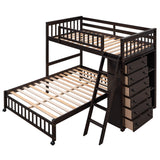 Wooden Twin Over Full Bunk Bed With Six Drawers