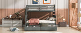 Wood Twin over Full Bunk Bed with 2 Drawers, Gray