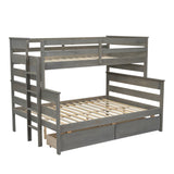 Wood Twin over Full Bunk Bed with 2 Drawers, Gray