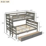 Wood Twin over Full Bunk Bed with 2 Drawers, Gray