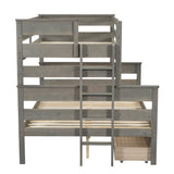 Wood Twin over Full Bunk Bed with 2 Drawers, Gray