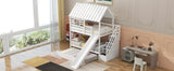 Twin over Twin House Bunk Bed with Trundle and Slide