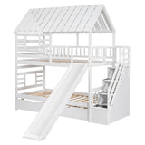 Twin over Twin House Bunk Bed with Trundle and Slide