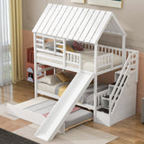 Twin over Twin House Bunk Bed with Trundle and Slide