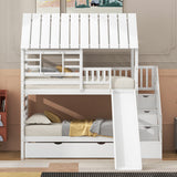 Twin over Twin House Bunk Bed with Trundle and Slide