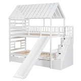 Twin over Twin House Bunk Bed with Trundle and Slide