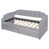 Twin Size Upholstered daybed with Drawers, Wood Slat Support.