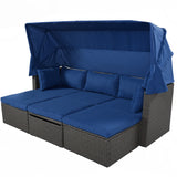 Outdoor Patio Daybed with Retractable Canopy. Wicker Furniture Sectional Seating with Washable Cushions, Backyard, Porch