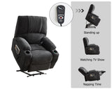 Large size Electric Power Lift Recliner Chair Sofa for Elderly, 8 point vibration Massage and lumber heat, Remote Control, 2 Side Pockets and Cup Holders, cozy fabric overstuffed arm, heavy duty 230LB