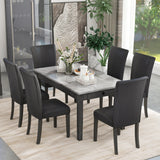 7-piece Dining Table with 2 drawers, table :59.7”x34.5”x30”, chair: 20.5”x26.3”x38.5”,Black