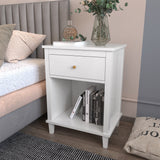 Wooden Nightstand with One Drawer One Shelf for Kids, Adults, White