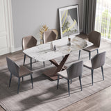 70.87"Modern artificial stone Pandora white curved metal leg dining table-can accommodate 6-8 people