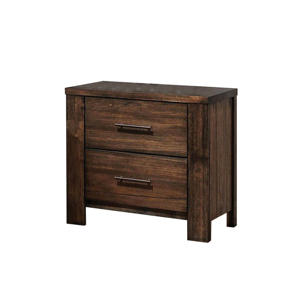 Wood Nightstand with 2 Drawers in Brown